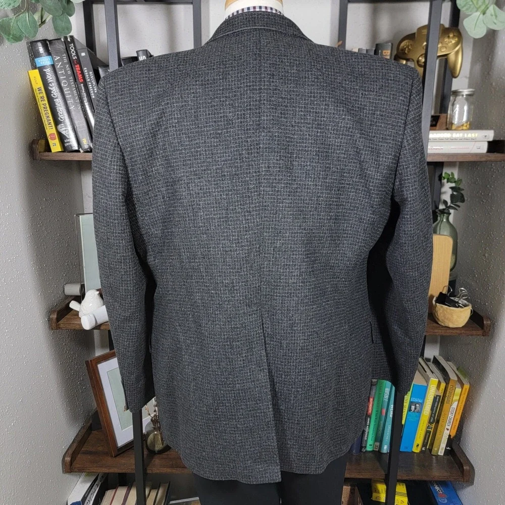 VTG John Weitz Signature Collection‎ Men's Tweed Sport Coat Charcoal Checked 46R